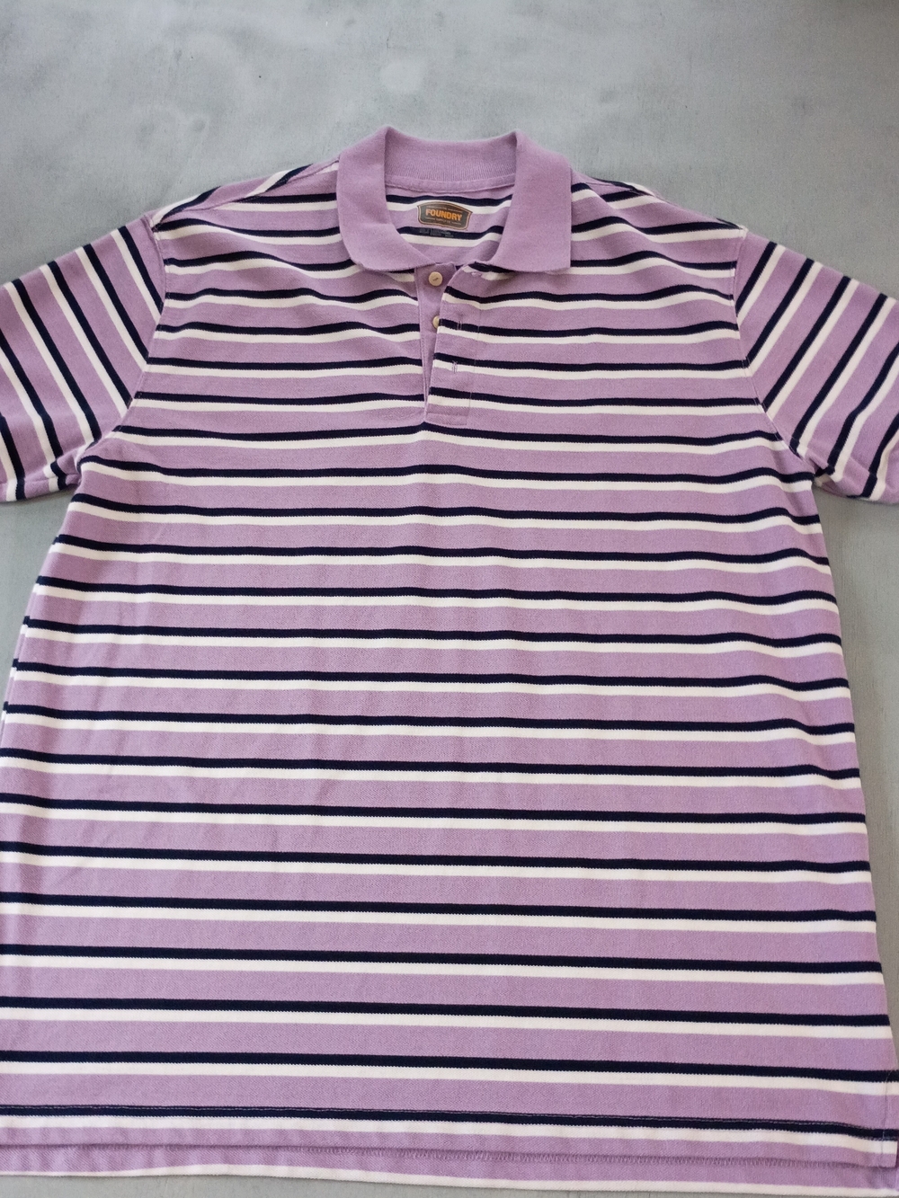 The Foundry Supply Co. Lavender Polo with Navy and White Stripes